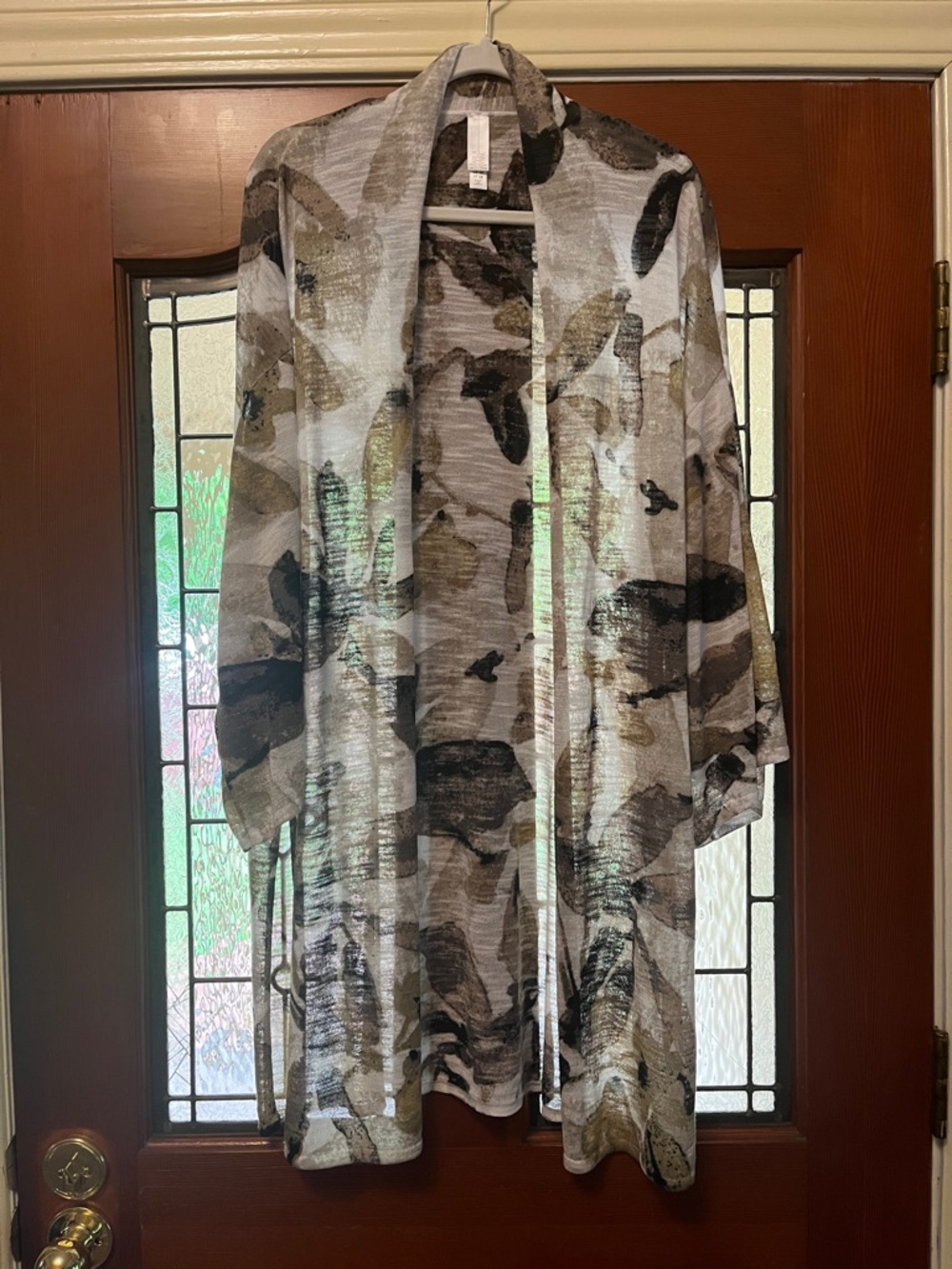 MarlaWynne Neutral Abstract Open Cardigan in Brown and Black